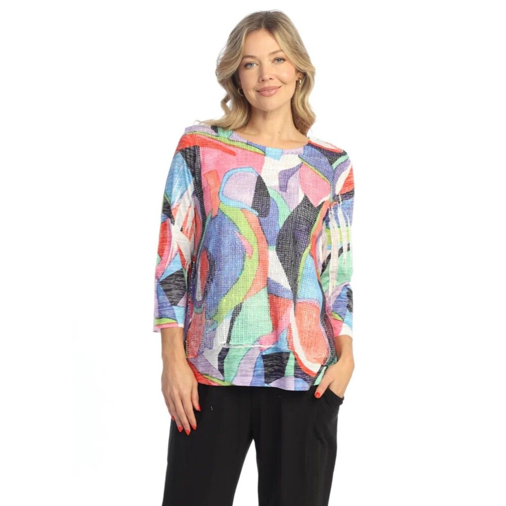 Jess & Jane Jubile Boucle Mesh Tunic Women's Size 1X Colorful Blouse Artsy Shirt